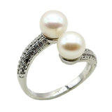 Colorful Freshwater Pearl CZ Silver Ring Adjustable Girls Jewelry