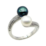 Colorful Freshwater Pearl CZ Silver Ring Adjustable Girls Jewelry