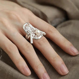 925 Silver Butterfly Flower Pearl Ring for Women Girl Gift Ethnic Tassel Jewelry