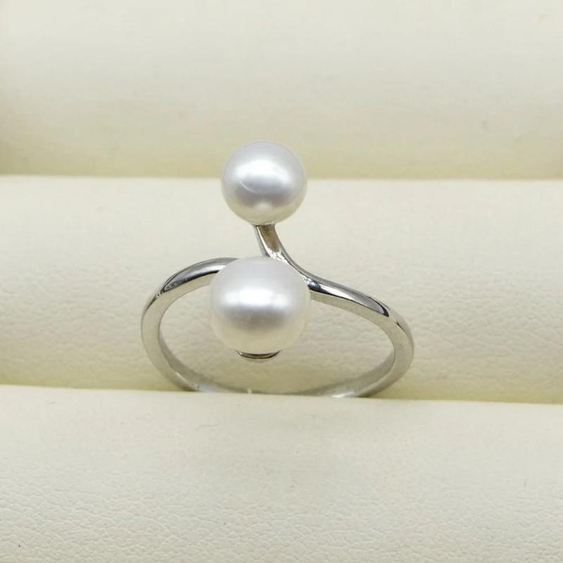 Double Pearl Women's Ring Natural Freshwater Pearl Adjustable Jewelry