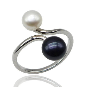 Double Pearl Women's Ring Natural Freshwater Pearl Adjustable Jewelry