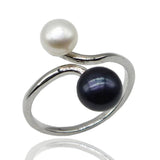 Double Pearl Women's Ring Natural Freshwater Pearl Adjustable Jewelry