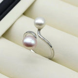 Double Pearl Women's Ring Natural Freshwater Pearl Adjustable Jewelry