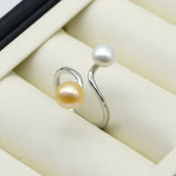 Double Pearl Women's Ring Natural Freshwater Pearl Adjustable Jewelry
