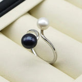 Double Pearl Women's Ring Natural Freshwater Pearl Adjustable Jewelry