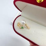 Natural Freshwater Pearl Crystal Feather 14k Filled Ladies Party Ring