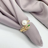 Natural Freshwater Pearl Crystal Feather 14k Filled Ladies Party Ring