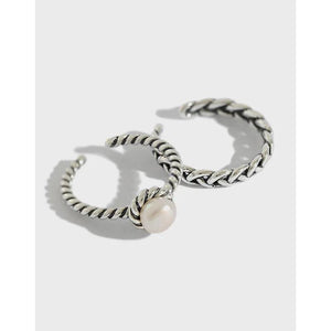 925 Silver Freshwater Pearl Open Rings Vintage Style Women