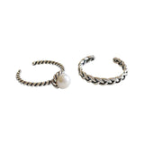 925 Silver Freshwater Pearl Open Rings Vintage Style Women