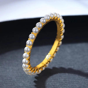 925 Silver Freshwater Pearls Stacked Finger Ring for Women