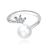 925 Silver Crown Pearl Zircon Ring for Women