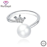 925 Silver Crown Pearl Zircon Ring for Women