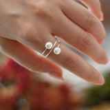 925 Silver Double Pearl Ring for Women, Open Design