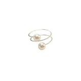 925 Silver Double Pearl Ring for Women, Open Design