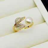 Leaf Shape Freshwater Pearl Engagement Ring