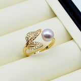 Leaf Shape Freshwater Pearl Engagement Ring
