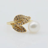 Leaf Shape Freshwater Pearl Engagement Ring
