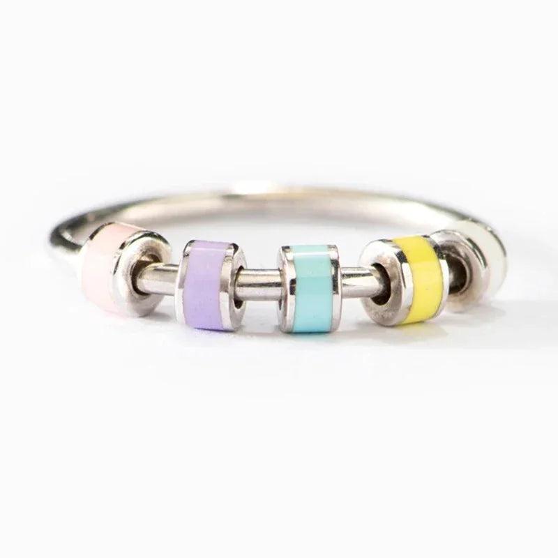 Enamel Beaded 925 Silver Ring for Stress Relief