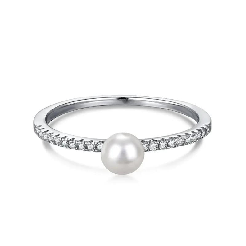 925 Silver Pearl Ring Zircon Jewelry Fine Accessories Wedding Gift