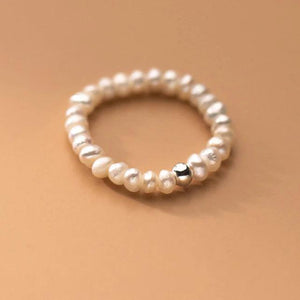 925 Silver Pearl Bead Ring for Women Adjustable Geometry Jewelry