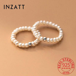 925 Silver Pearl Bead Ring for Women Adjustable Geometry Jewelry