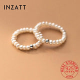 925 Silver Pearl Bead Ring for Women Adjustable Geometry Jewelry