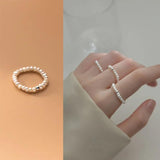 925 Silver Pearl Bead Ring for Women Adjustable Geometry Jewelry