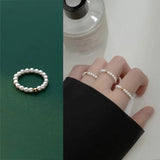 925 Silver Pearl Bead Ring for Women Adjustable Geometry Jewelry