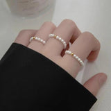 925 Silver Pearl Bead Ring for Women Adjustable Geometry Jewelry