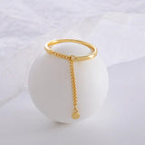 925 Silver Chain Tassel Bead Adjustable Ring Women Fine Jewelry