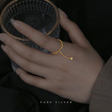 925 Silver Chain Tassel Bead Adjustable Ring Women Fine Jewelry