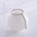 925 Silver Chain Tassel Bead Adjustable Ring Women Fine Jewelry