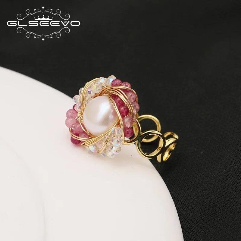 Crystal Wound Pearl Ring Layer Winding Rings for Men Women Wedding Band