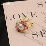 Crystal Wound Pearl Ring Layer Winding Rings for Men Women Wedding Band