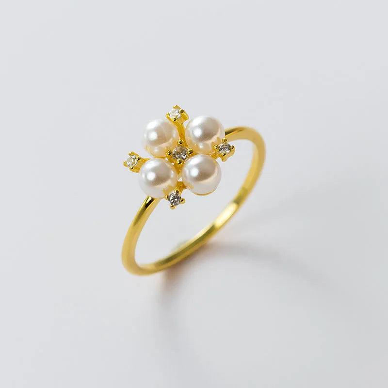 925 Silver Wedding Jewelry Pearl Zircon Flower Rings