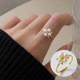 925 Silver Wedding Jewelry Pearl Zircon Flower Rings