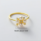 925 Silver Wedding Jewelry Pearl Zircon Flower Rings