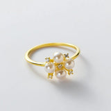 925 Silver Wedding Jewelry Pearl Zircon Flower Rings