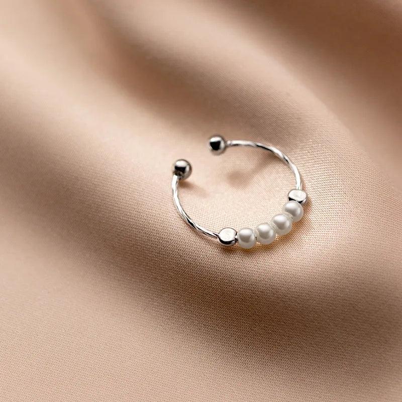 925 Silver Pearl Open Ring Smooth Jewelry Gift