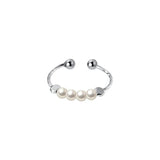 925 Silver Pearl Open Ring Smooth Jewelry Gift