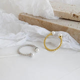925 Silver Women 2 Pearl Rings Adjustable Gift For Girls Teens Lady's