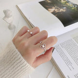 925 Silver Women 2 Pearl Rings Adjustable Gift For Girls Teens Lady's