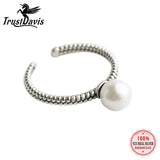 TrustDavis 925 Sterling Silver Freshwater Pearl Opening Ring Wedding Jewelry