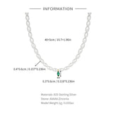 925 Sterling Silver Pearl Necklace Emerald Cross Pendant