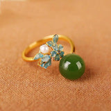 Natural Hetian Jade Green Jade Pearl Ring S925 Sterling Silver