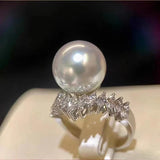 Charm Pearl Diamond Ring 925 Sterling Silver Engagement Wedding Band Ring