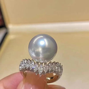 Charm Pearl Diamond Ring 925 Sterling Silver Engagement Wedding Band Ring