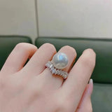 Charm Pearl Diamond Ring 925 Sterling Silver Engagement Wedding Band Ring