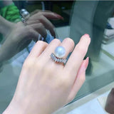 Charm Pearl Diamond Ring 925 Sterling Silver Engagement Wedding Band Ring