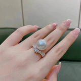 Charm Pearl Diamond Ring 925 Sterling Silver Engagement Wedding Band Ring